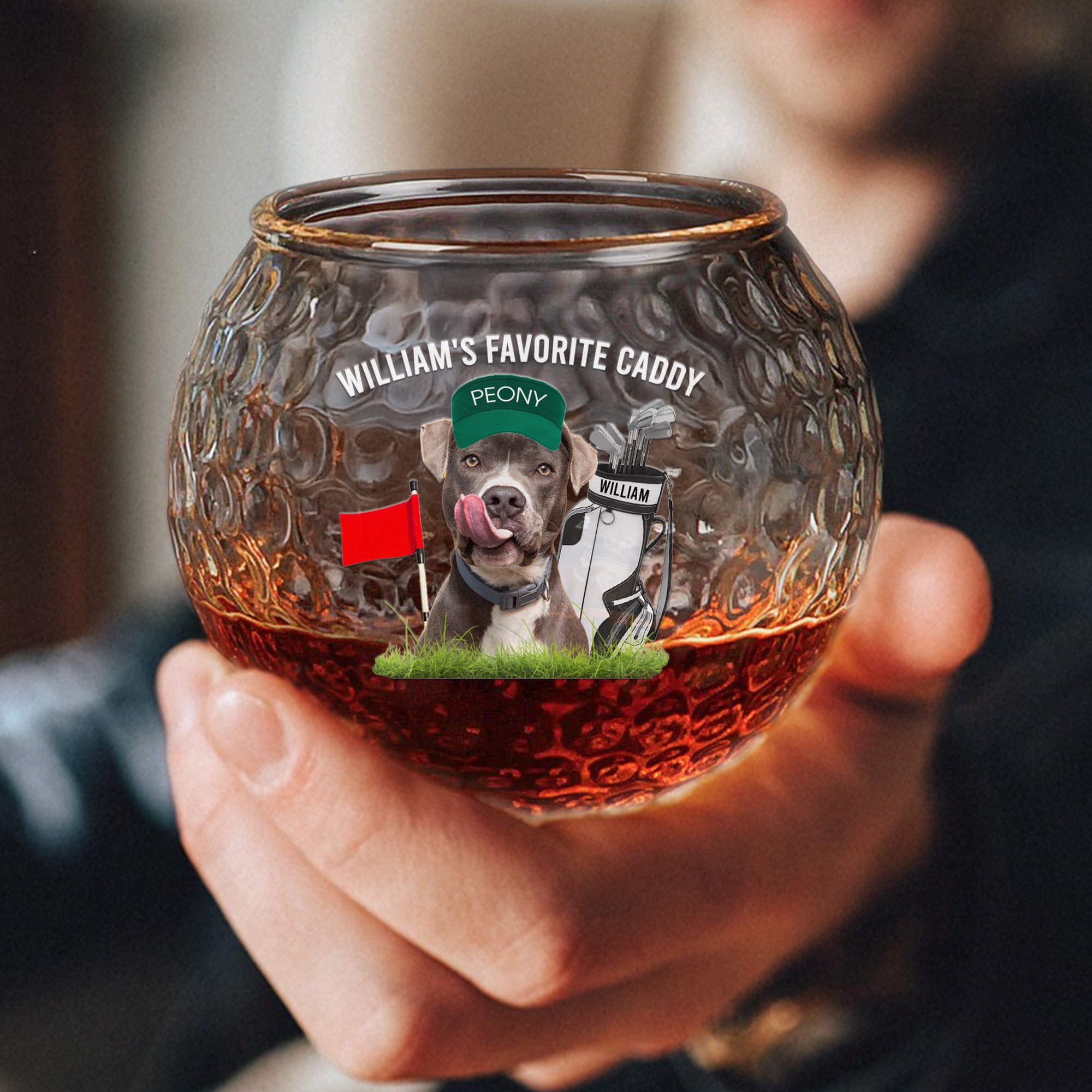 Favorite Caddy For Golfers - Custom Pet Photo, Dog Lovers - Personalized Photo Golf Whiskey Glass Golf Whiskey Glass HeartfulPaws
