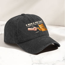 Load image into Gallery viewer, A Man And His Cat - Personalized Distressed Denim Cap Distressed Denim Cap HeartfulPaws
