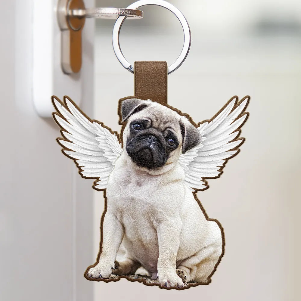 Custom Photo Every Day Is Brighter With My Furry Friend By My Side - Personalized Custom Shaped Leather Keychain Leather Keychain HeartfulPaws