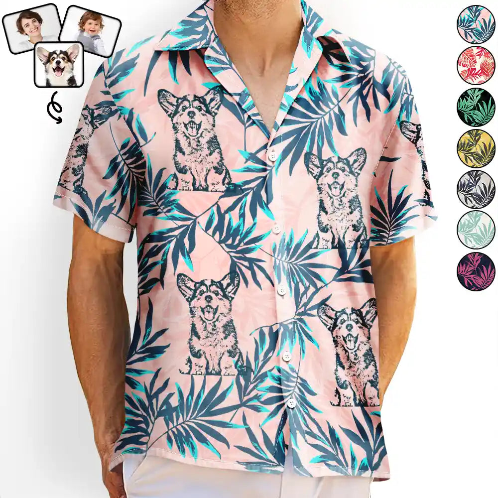 Custom Photo Pencil Drawing Palm Leaf Vacation Vibe - Personalized Hawaiian Shirt Hawaiian Shirt HeartfulPaws