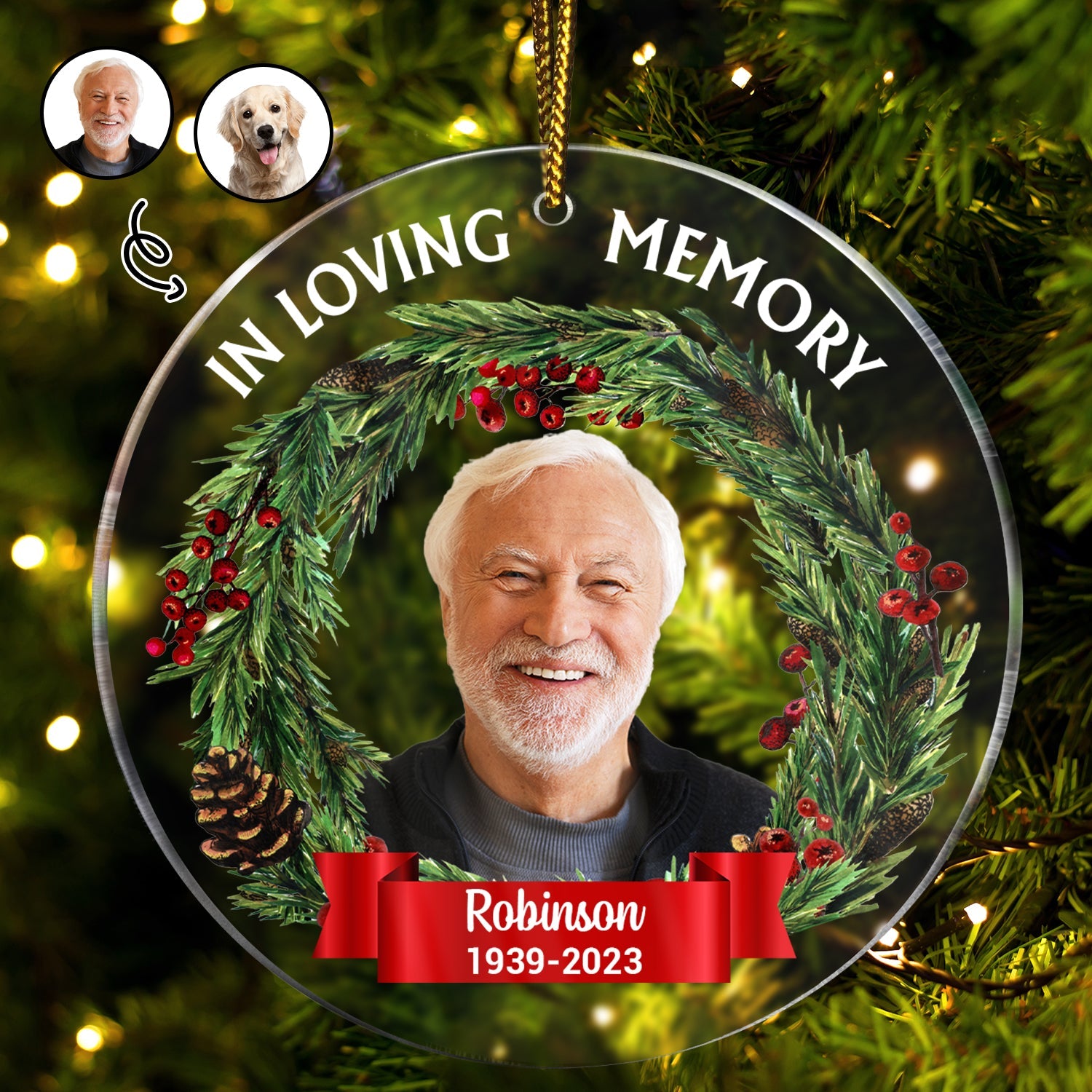 Custom Photo In Loving Memory - Christmas, Memorial Gift For Family, Pet Lovers - Personalized Circle Acrylic Ornament Acrylic Ornament HeartfulPaws