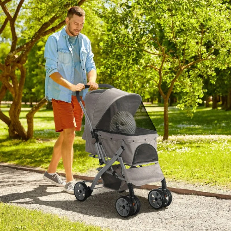Dog Stroller For Small Dogs Cats, 4 Wheels One-Click Fold Pet Stroller With Swivel Wheels, Pet Accessories, Products For Your Pet HeartfulPaws