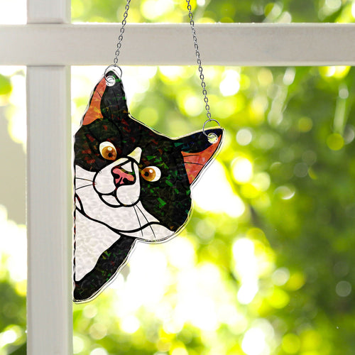 Peeking Cat - Personalized Window Corner Suncatcher Window Corner Suncatcher HeartfulPaws