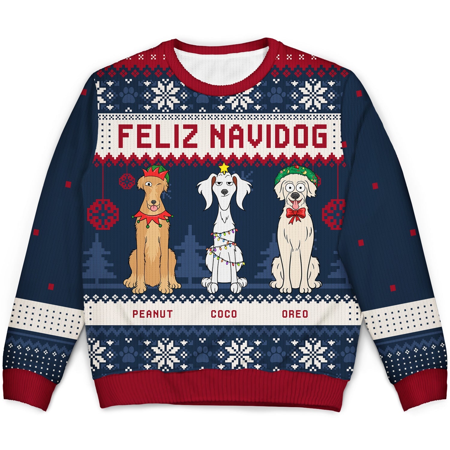 Feliz Navidog Merry Woofmas Funny Cartoon Dogs - Christmas Gift For Dog Lovers - Personalized Unisex Ugly Sweater Ugly Sweater HeartfulPaws