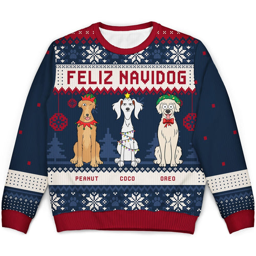 Feliz Navidog Merry Woofmas Funny Cartoon Dogs - Christmas Gift For Dog Lovers - Personalized Unisex Ugly Sweater Ugly Sweater HeartfulPaws