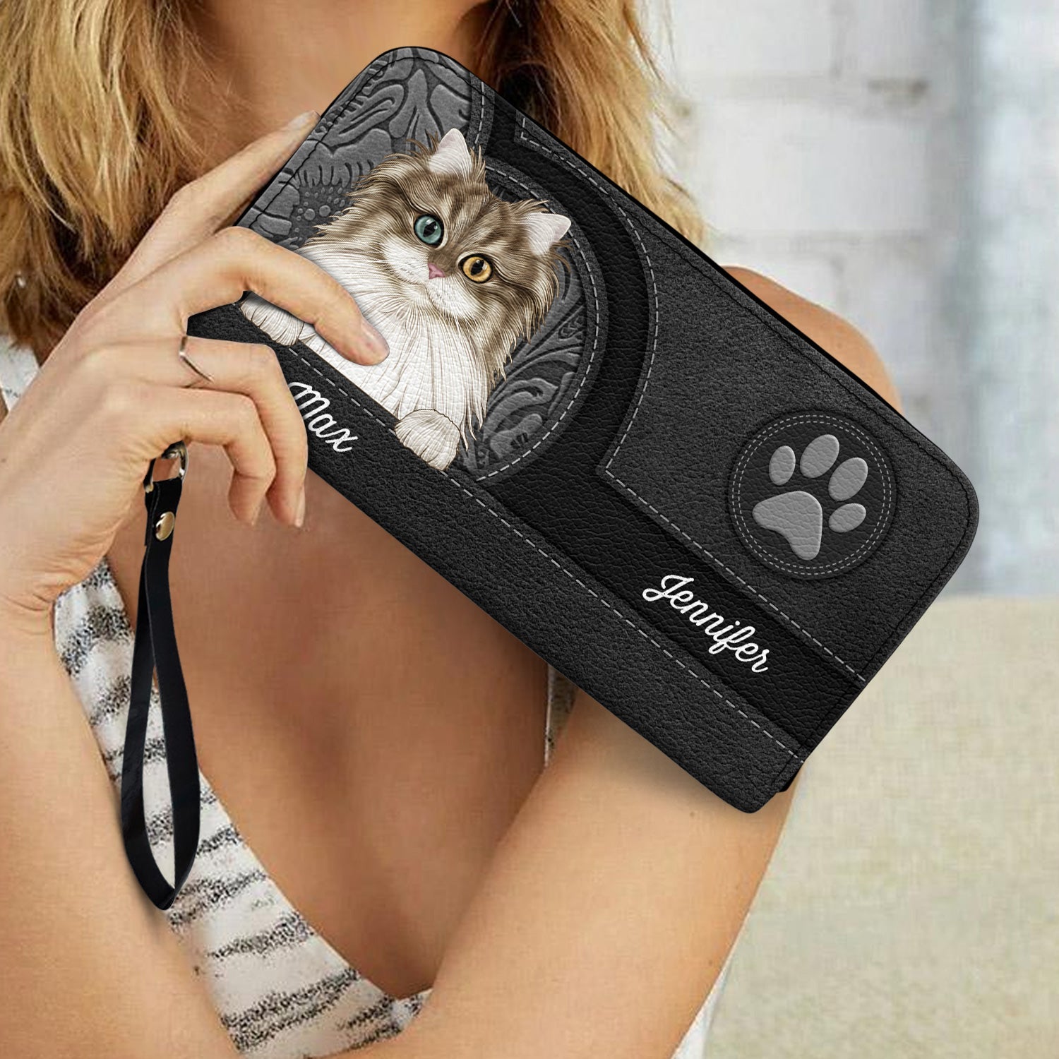 Cute Dogs And Cats Aesthetic Pattern - Birthday, Loving Gift For Pet Lovers, Dog Mom, Cat Mom - Personalized Leather Long Wallet Leather Long Wallet HeartfulPaws