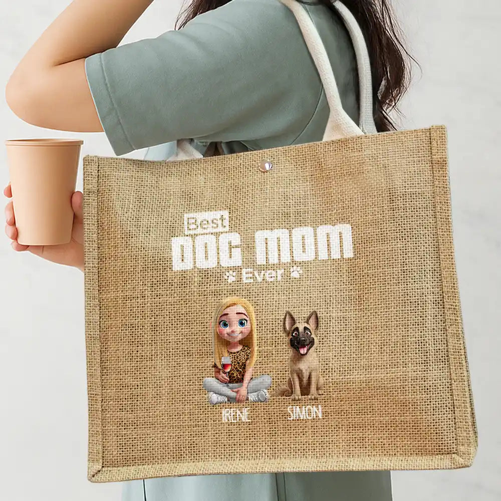 Dog Mom A Girl And Her Dog - Personalized Jute Beach Bag Jute Beach Bag HeartfulPaws