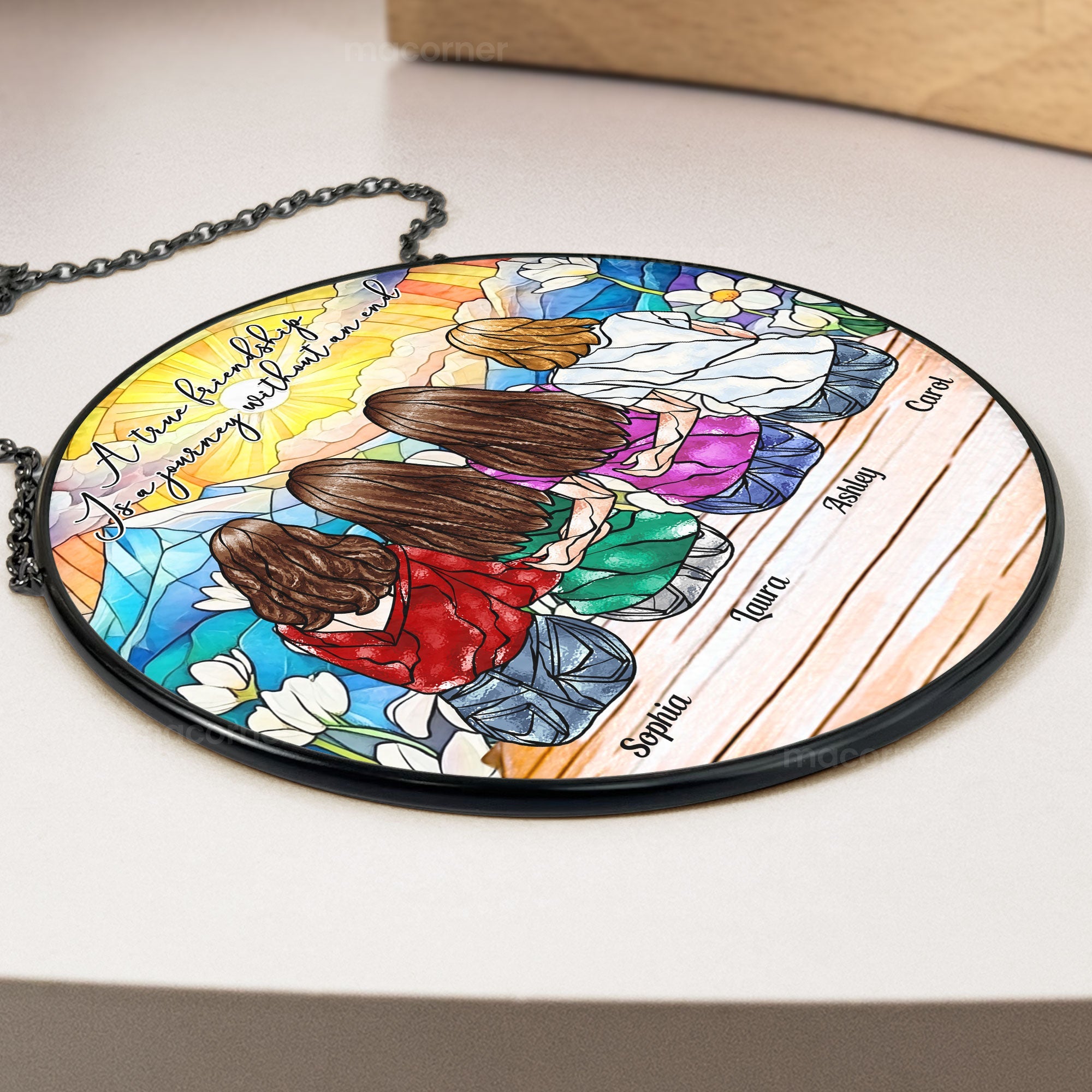 True Friendship Is A Journey Without An End - Personalized Stained Glass Window Hanging Suncatcher Stained Glass Window Hanging Suncatcher HeartfulPaws
