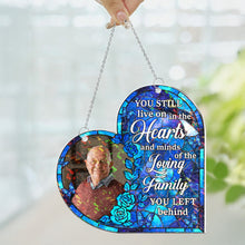 Load image into Gallery viewer, You Still Live On In The Hearts - Personalized Photo Window Corner Suncatcher Window Corner Suncatcher HeartfulPaws
