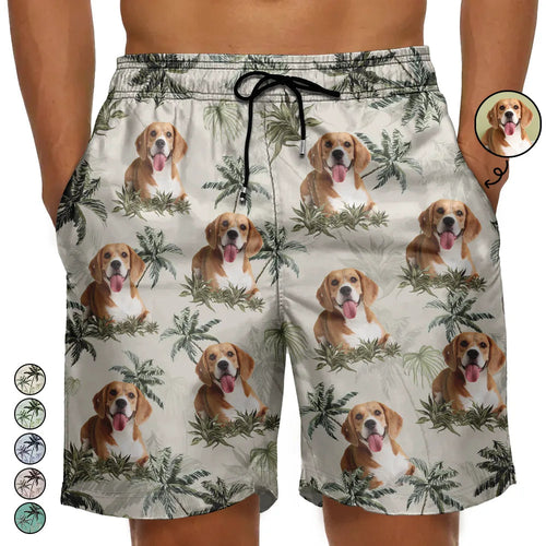 Custom Photo Tropical Palm Dog Cat - Personalized Unisex Beach Shorts Beach Short HeartfulPaws