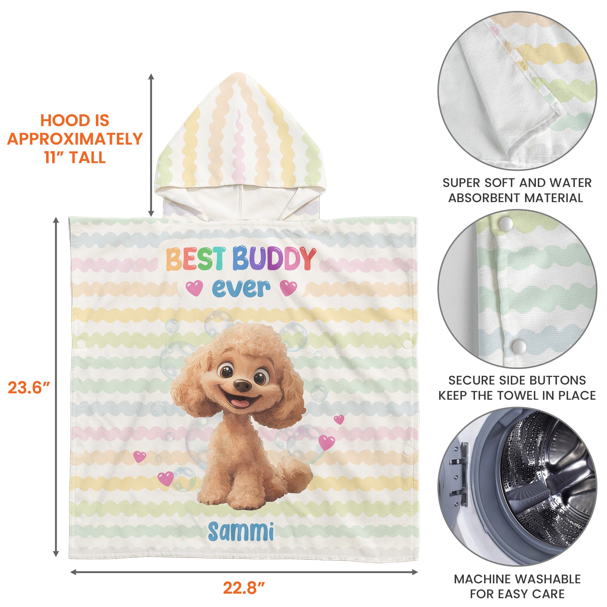 Best Buddy Ever - Personalized Kids Hooded Towel Kids Hooded Towel HeartfulPaws