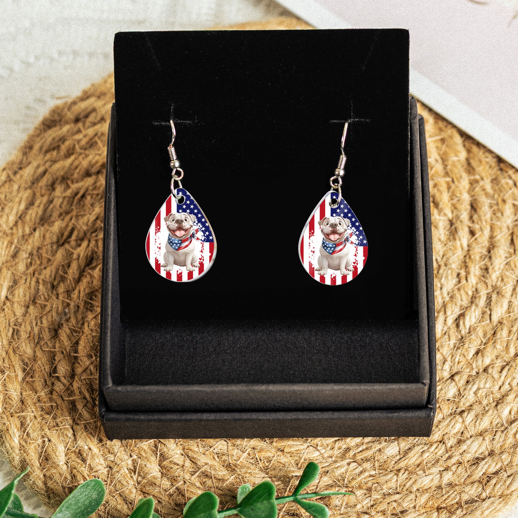 American Flag Dog Lovers - Personalized Acrylic Earrings Acrylic Earrings HeartfulPaws