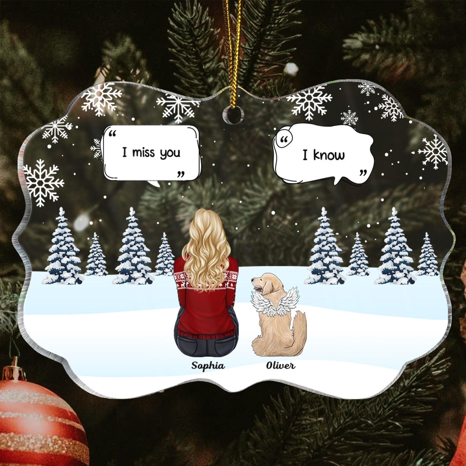 I Miss You - Christmas Memorial Gift For Pet Lovers, Dog Mom, Dog Dad, Cat Mom, Cat Dad - Personalized Medallion Acrylic Ornament Acrylic Ornament HeartfulPaws
