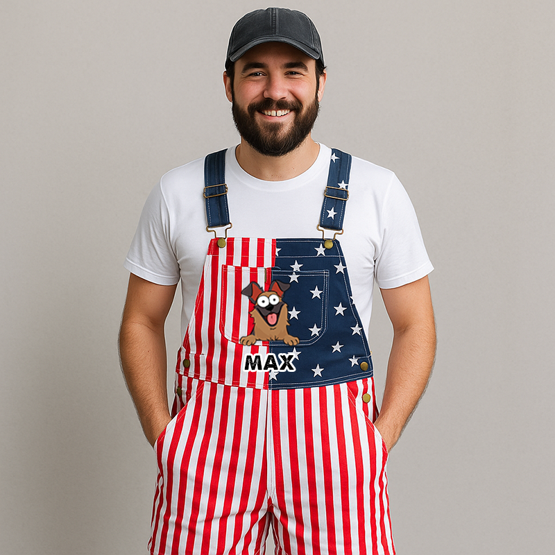 American Flag Overall Dog Dad Dog Mom Overall, Personalized Dog Pop Eyed, Dog Lover Gift, 4th July HeartfulPaws