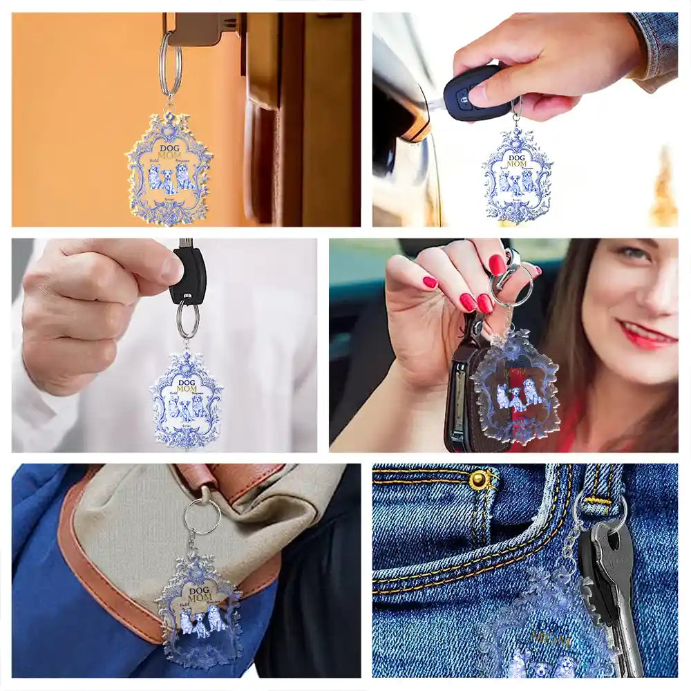 Toile De Jouy Dog Mom - Personalized Acrylic Keychain Acrylic Keychain HeartfulPaws