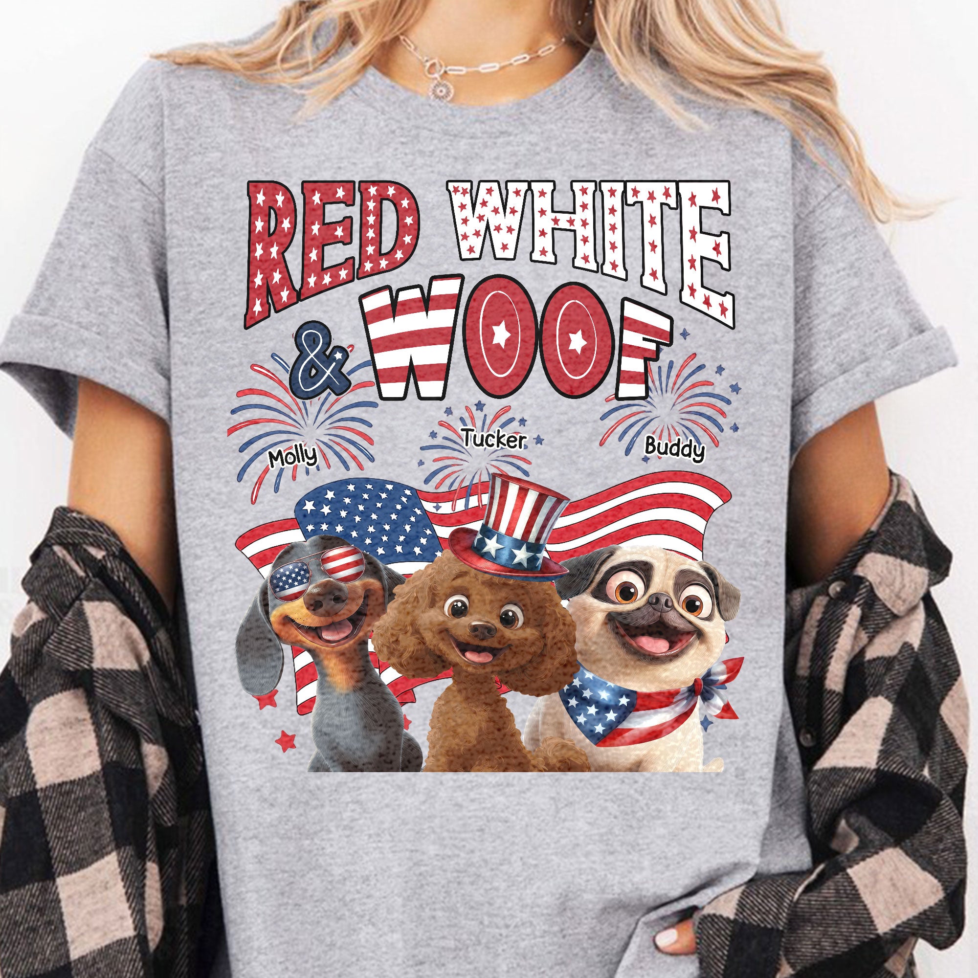 Red White Woof - Personalized Shirt Shirt HeartfulPaws