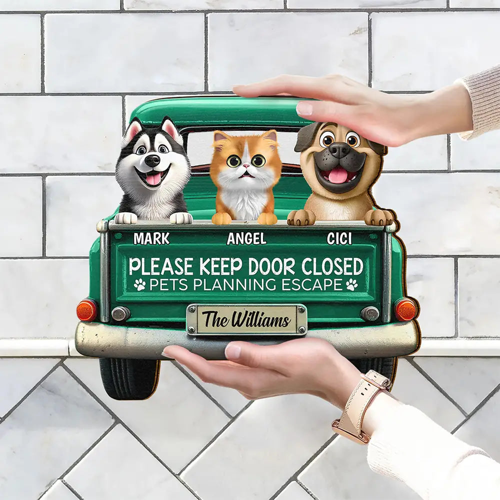 Cats Planning Escape Truck 3D Effect - Personalized Custom Shaped Wood Sign Wood Shaped Sign HeartfulPaws