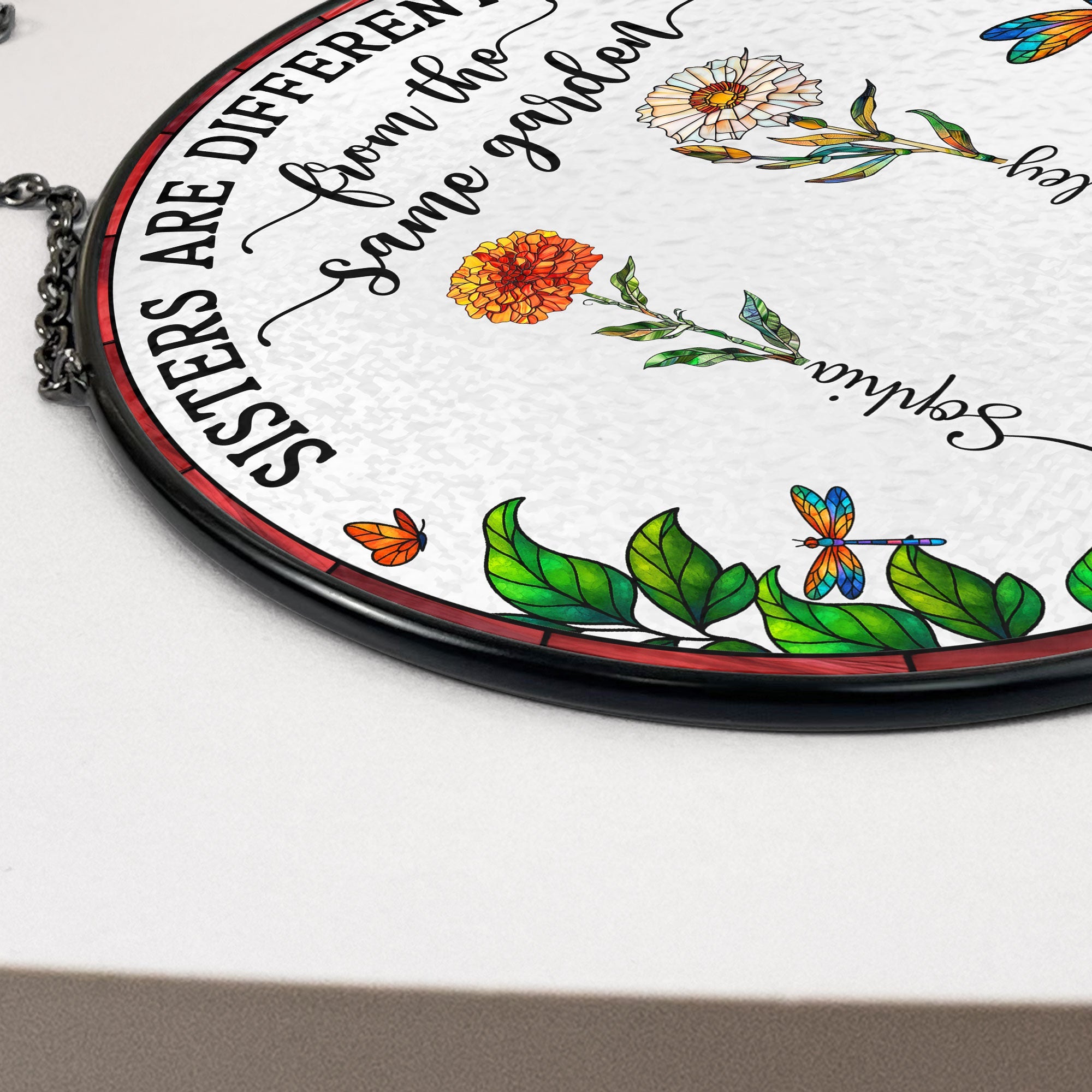 Flowers From Same Garden - Personalized Stained Glass Window Hanging Suncatcher Stained Glass Window Hanging Suncatcher HeartfulPaws