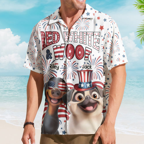 Red White Woof - Personalized Hawaiian Shirt Hawaiian Shirt HeartfulPaws