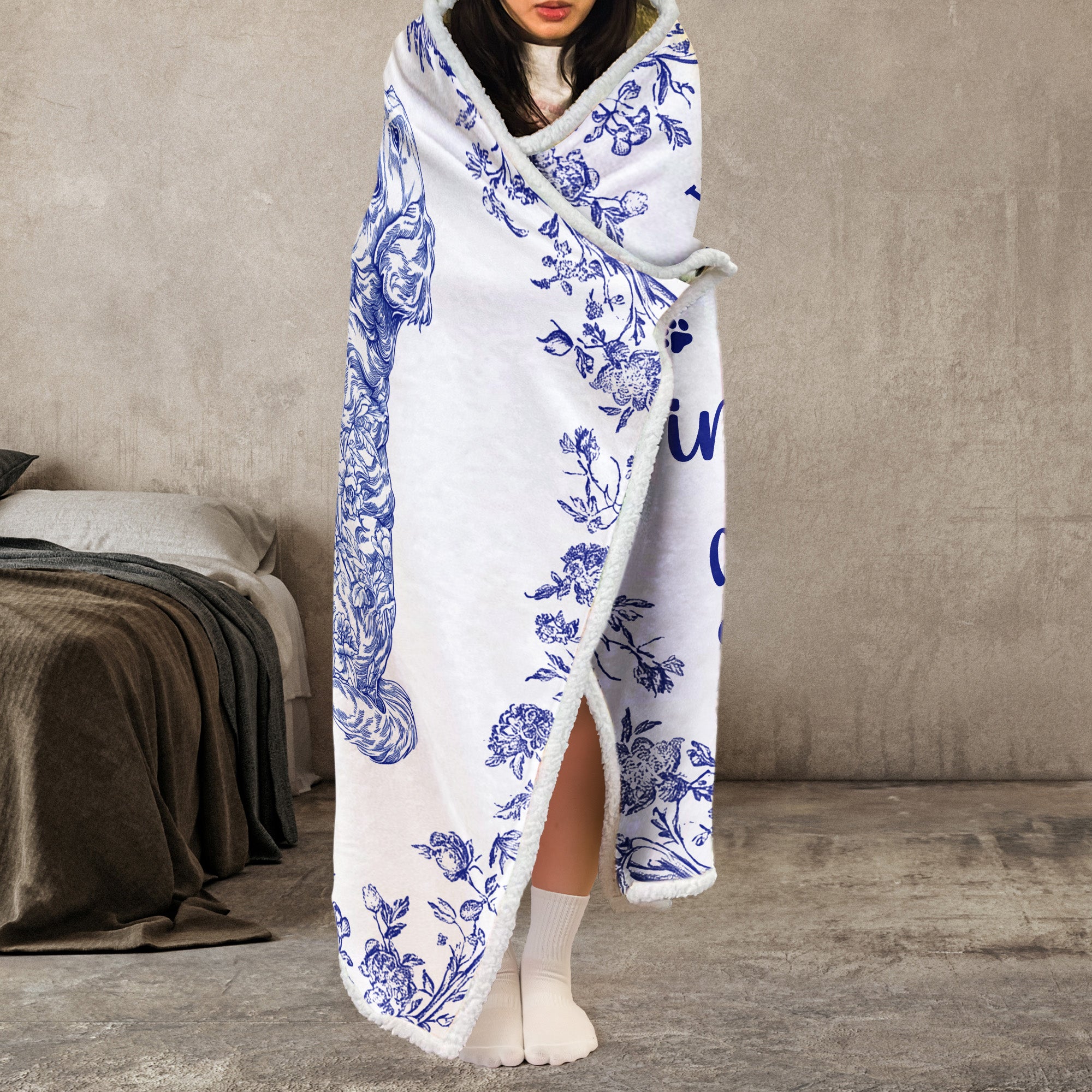 Toile De Jouy Dog Memorial Gift For Dog Mom - Personalized Wearable Blanket Hoodie Wearable Hooded Blanket HeartfulPaws