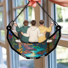 Load image into Gallery viewer, Besties Friends Brothers Sisters Sitting On The Moon - Personalized Window Hanging Suncatcher Ornament Window Hanging Suncatcher HeartfulPaws
