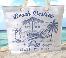 Load image into Gallery viewer, Beach Besties Girls Trip Summer Vacation Vacay Mode - Personalized Beach Bag Canvas Beach Bag With Rope Handle HeartfulPaws
