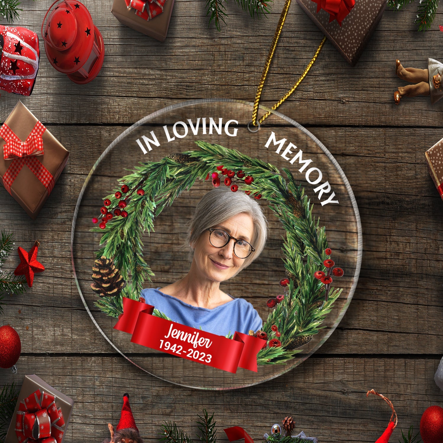 Custom Photo In Loving Memory - Christmas, Memorial Gift For Family, Pet Lovers - Personalized Circle Acrylic Ornament Acrylic Ornament HeartfulPaws