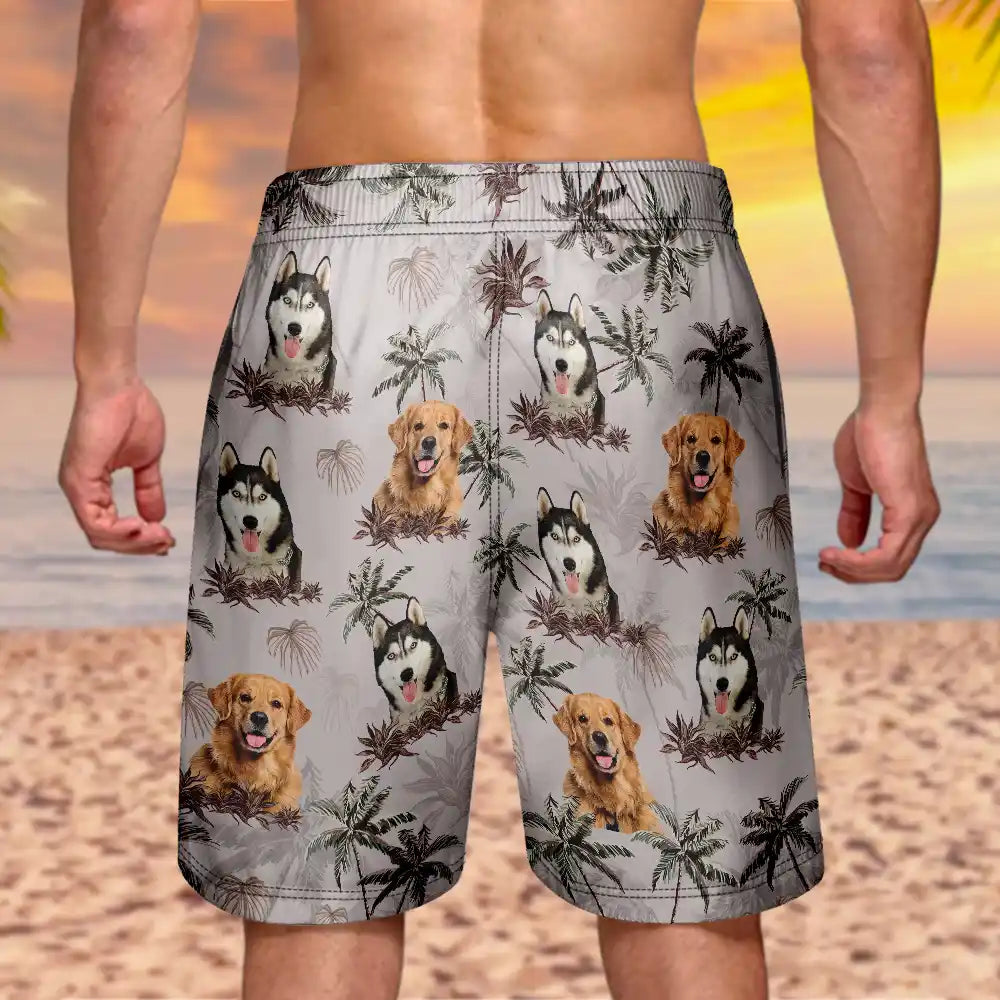 Custom Photo Tropical Palm Dog Cat - Personalized Unisex Beach Shorts Beach Short HeartfulPaws
