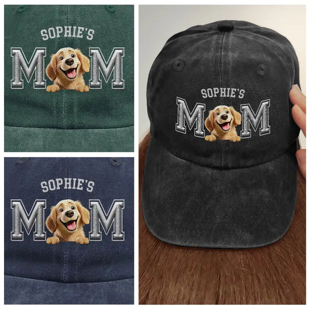 Dog Dad Dog Mom 3D Effect - Embroidery Text Effect Printed, Personalized Vintage Washed Denim Cap Vintage Washed Denim Cap HeartfulPaws