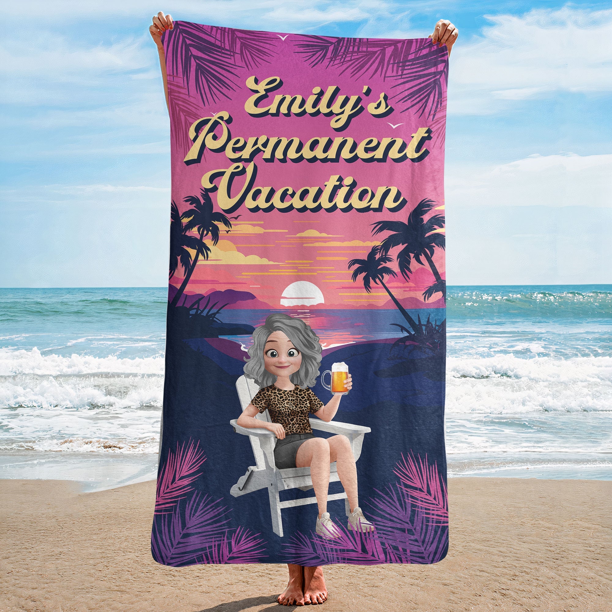 Retirement Permanent Vacation Retro Summer - Personalized Quick-Dry Beach Towel Quick-Dry Beach Towel HeartfulPaws