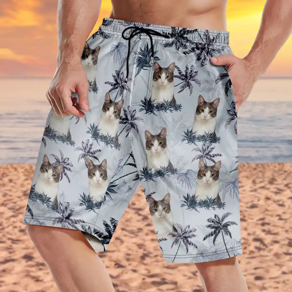 Custom Photo Tropical Palm Dog Cat - Personalized Unisex Beach Shorts Beach Short HeartfulPaws