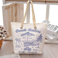 Load image into Gallery viewer, Beach Besties Girls Trip Summer Vacation Vacay Mode - Personalized Beach Bag Canvas Beach Bag With Rope Handle HeartfulPaws
