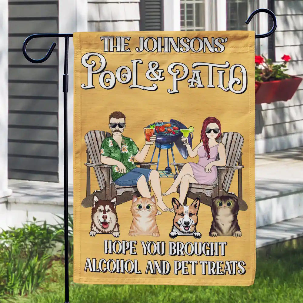 Couple Pool & Patio Bar Hope You Brought Alcohol & Dog Treats - Personalized Flag Flag HeartfulPaws