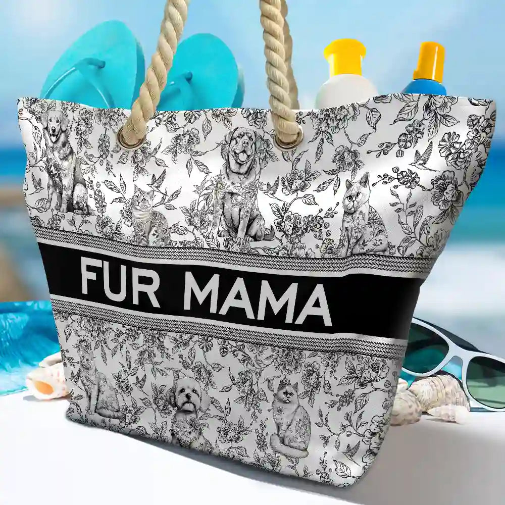 Chinoiserie Toile Dog Cat - Personalized Beach Bag Beach Bag HeartfulPaws