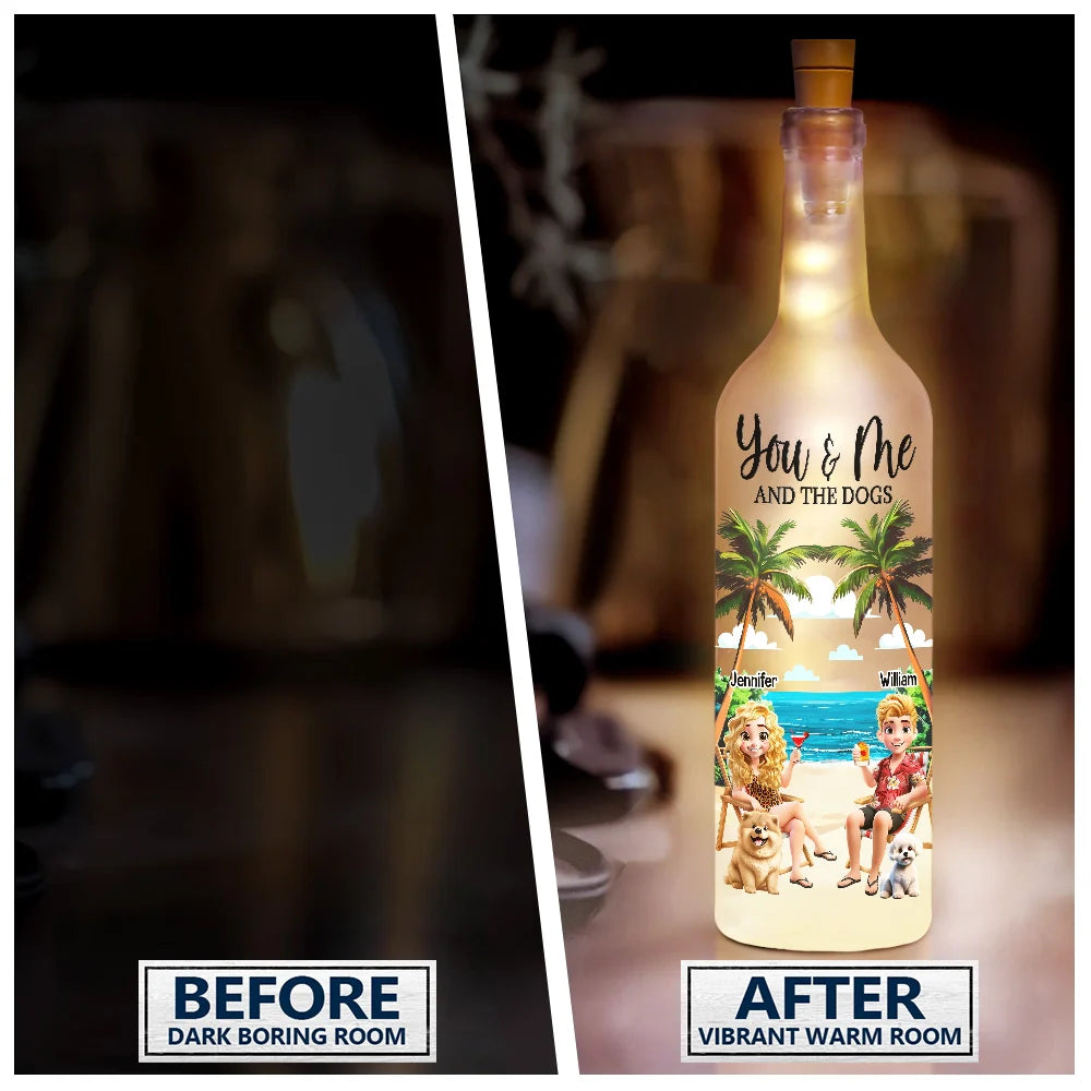 You Me And The Dogs Beach View - Personalized Bottle Light Bottle Light HeartfulPaws