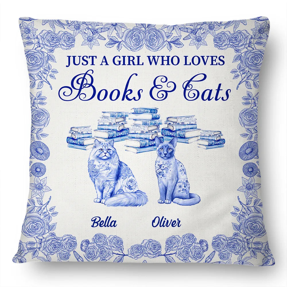 Just A Girl Who Loves Books & Pets Toile De Jouy Pattern - Personalized Pillow Pillow HeartfulPaws
