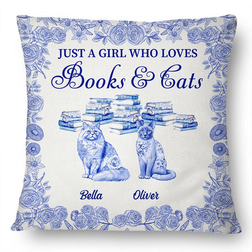 Just A Girl Who Loves Books & Pets Toile De Jouy Pattern - Personalized Pillow Pillow HeartfulPaws