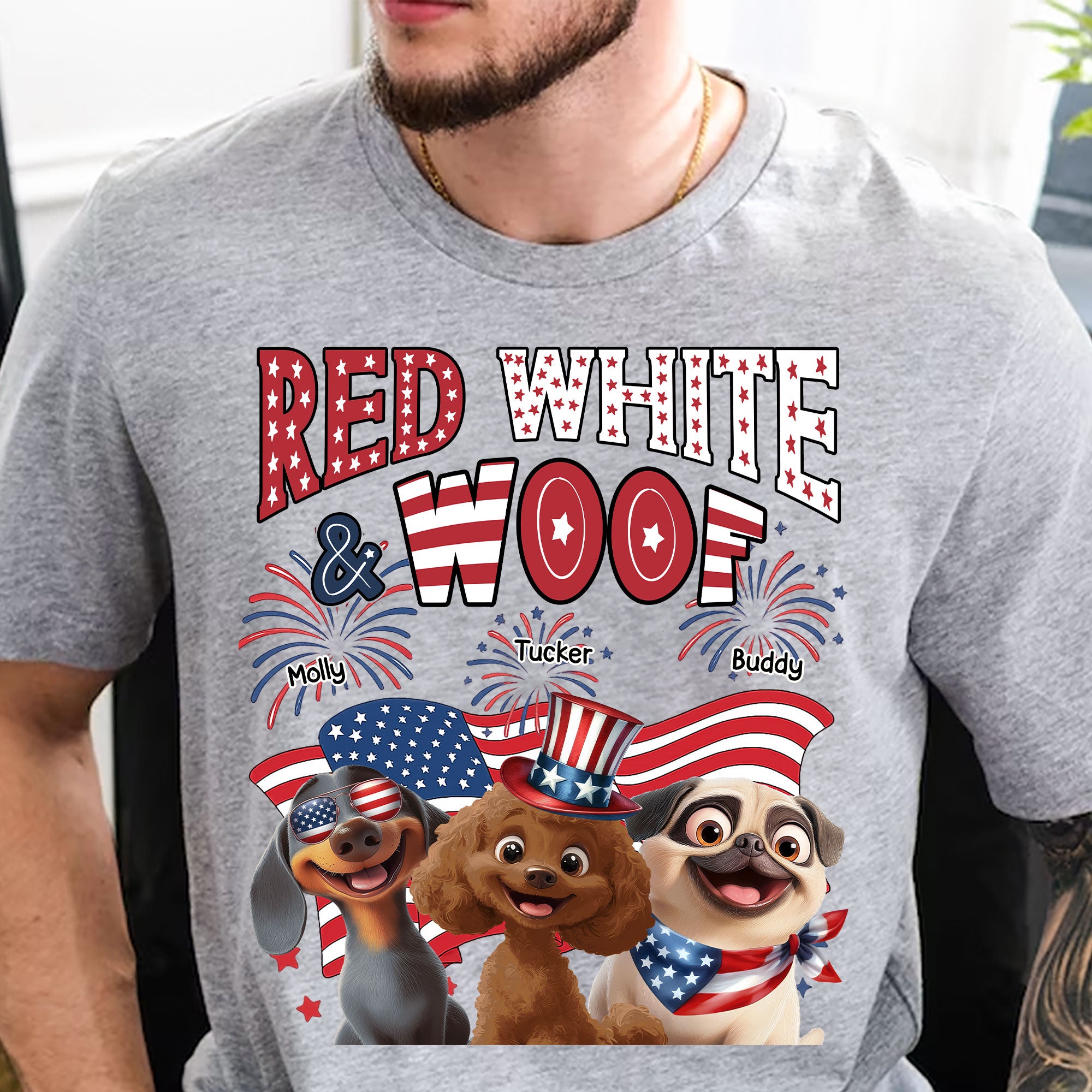 Red White Woof - Personalized Shirt Shirt HeartfulPaws