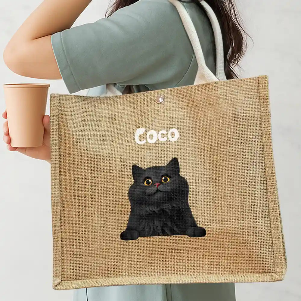 Dog Mom Cat Mom - Personalized Jute Beach Bag Jute Beach Bag HeartfulPaws