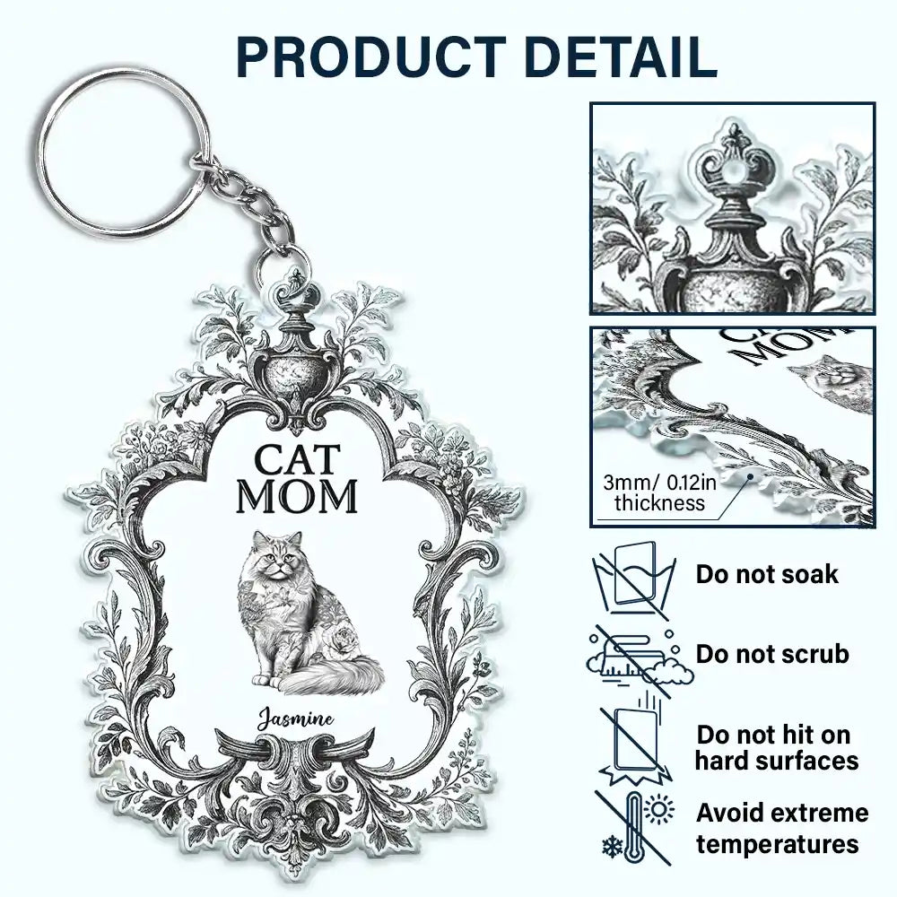 Toile De Jouy Cat Mom - Personalized Acrylic Keychain Acrylic Keychain HeartfulPaws