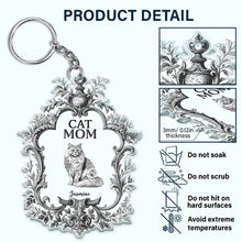 Load image into Gallery viewer, Toile De Jouy Cat Mom - Personalized Acrylic Keychain Acrylic Keychain HeartfulPaws
