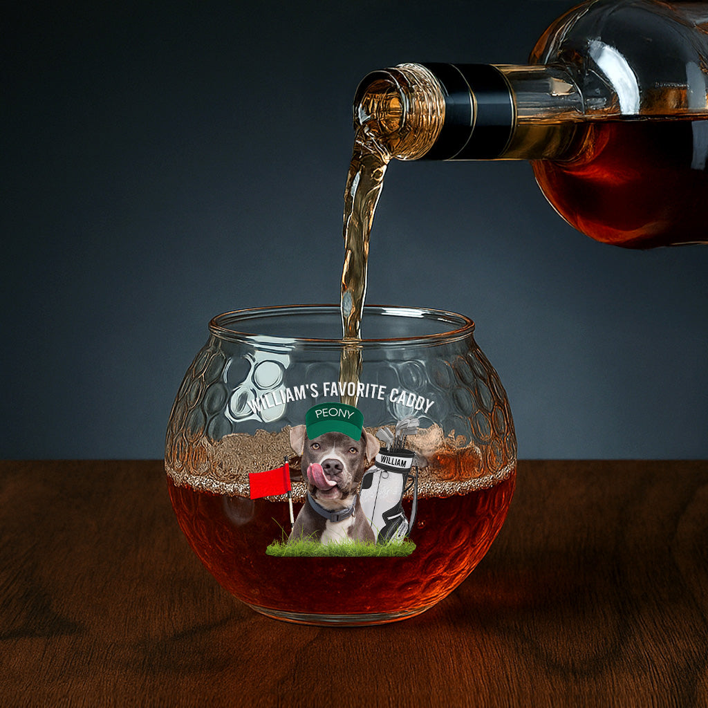 Favorite Caddy For Golfers - Custom Pet Photo, Dog Lovers - Personalized Photo Golf Whiskey Glass Golf Whiskey Glass HeartfulPaws