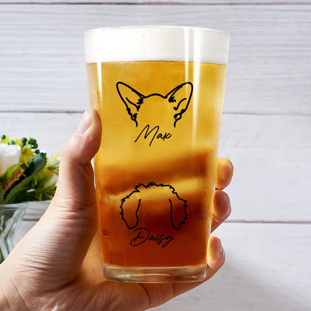 Dog Cat Sketch - Personalized Beer Glass Beer Glass HeartfulPaws