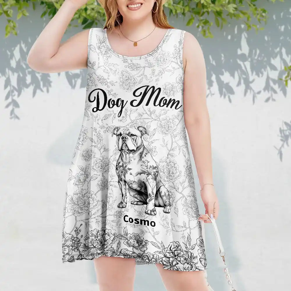 Dog Mom Toile De Jouy Style - Personalized Sleeveless Tank Dress Sleeveless Tank Dress HeartfulPaws