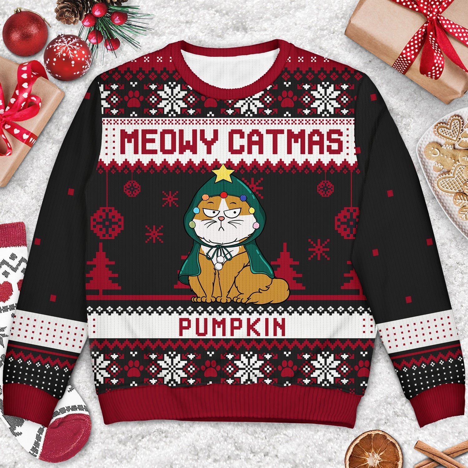 Meowy Catmas Funny Cartoon Cats - Christmas Gift For Cat Lovers, Cat Moms, Cat Dads - Personalized Unisex Ugly Sweater Ugly Sweater HeartfulPaws