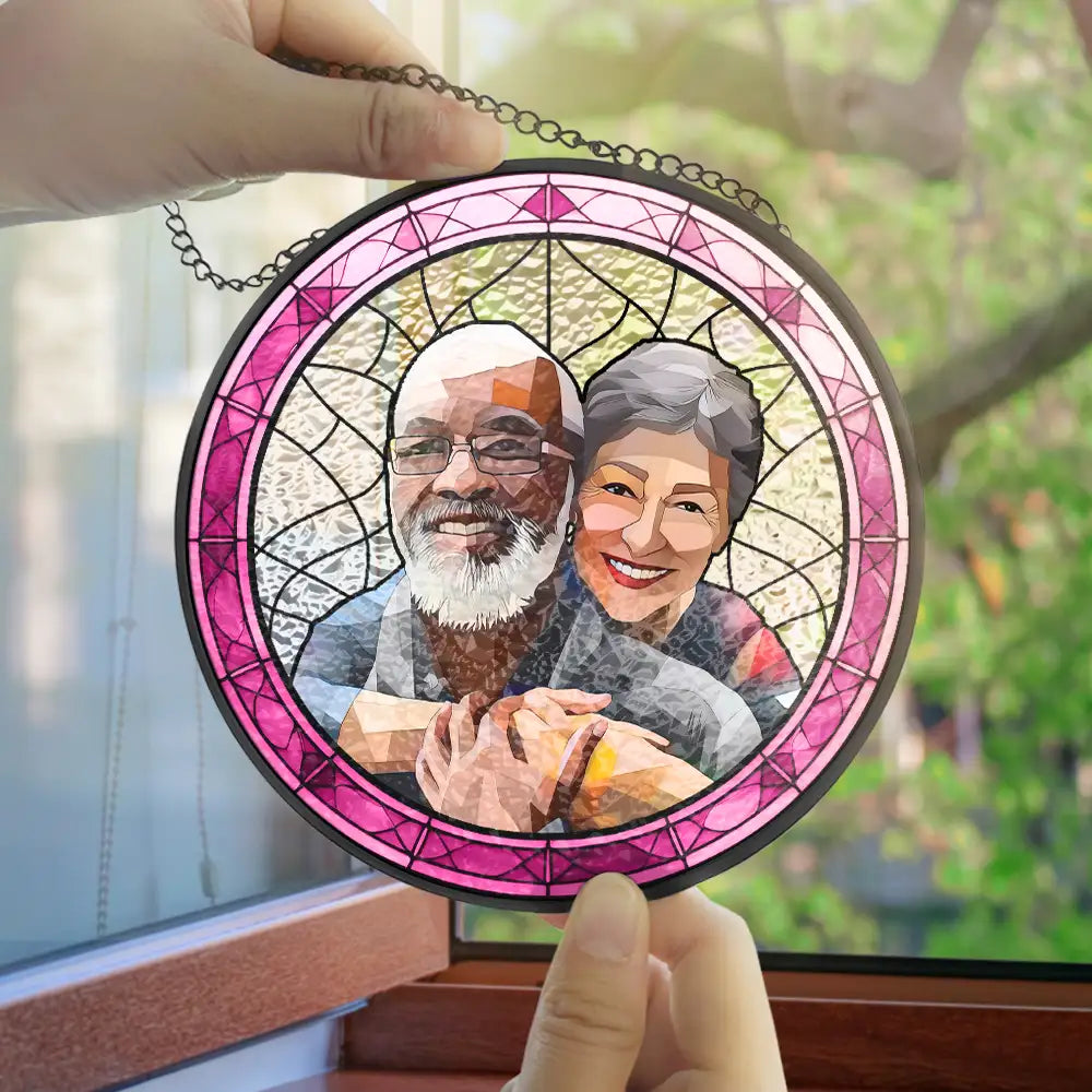 Custom Photo Portrait Couple Family Pet - Personalized Stained Glass Window Hanging Suncatcher Stained Glass Suncatcher HeartfulPaws