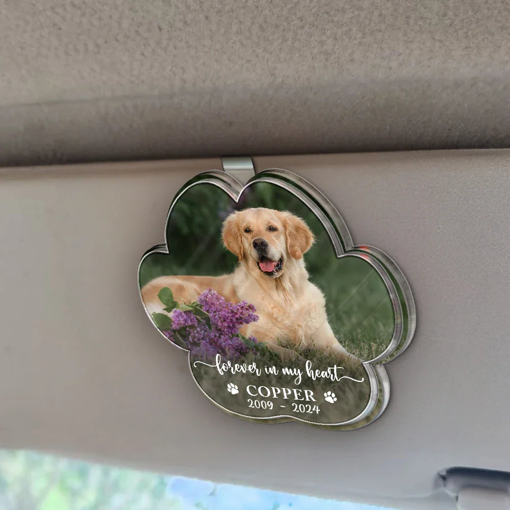 Custom Photo Forever In My Heart - Personalized Custom Shaped Acrylic Car Visor Clip Acrylic Car Visor Clip HeartfulPaws