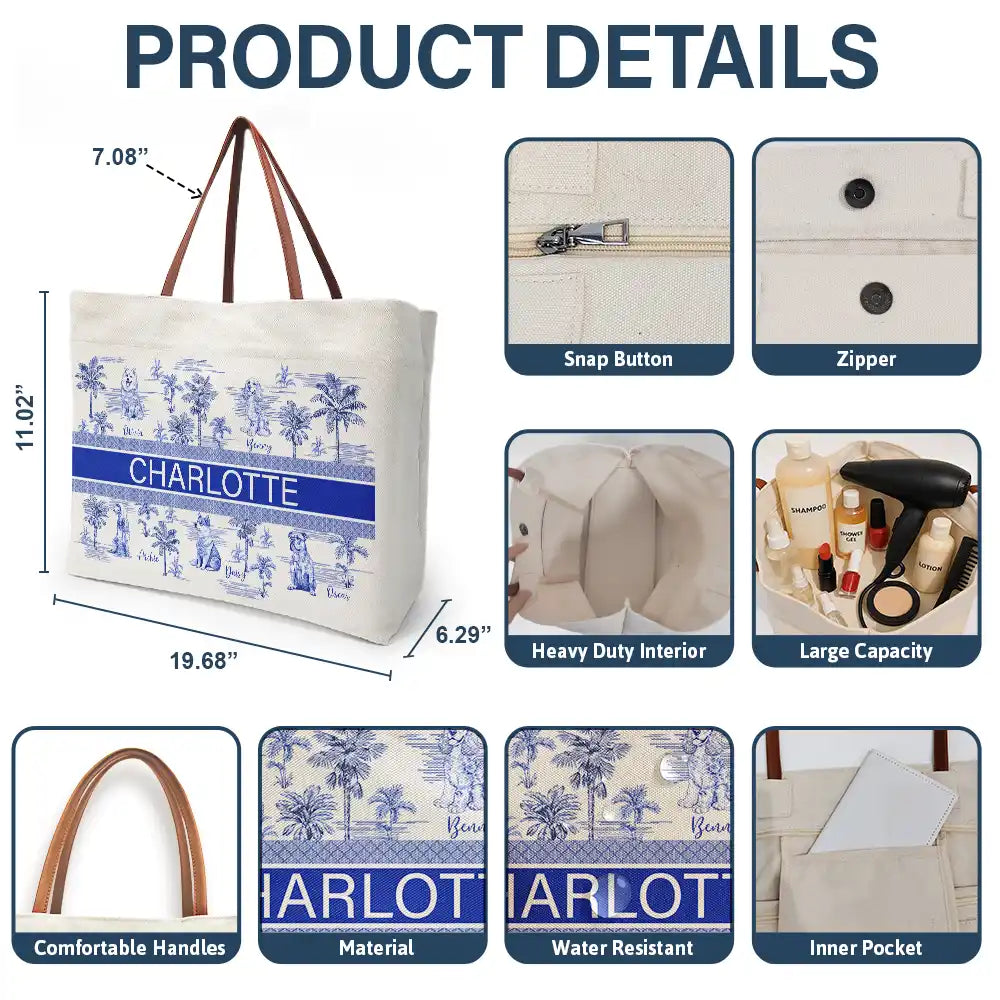 Dog Mom Dog Lovers Toile De Joey Pattern - Personalized Leather Handle Tote Bag Leather Handle Tote Bag HeartfulPaws