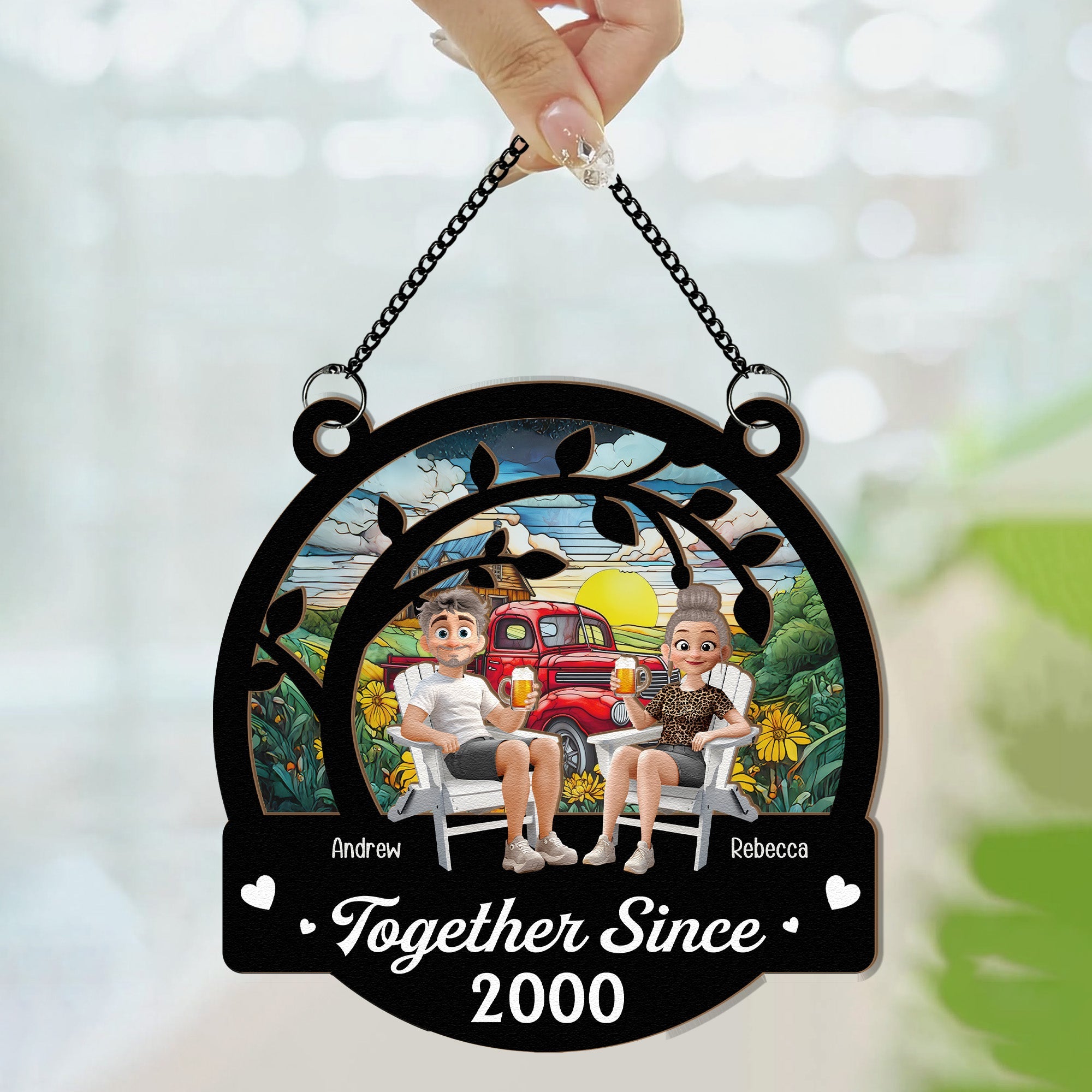 Together Since Couple Anniversary - Personalized Window Hanging Suncatcher Ornament Window Hanging Suncatcher Ornament HeartfulPaws