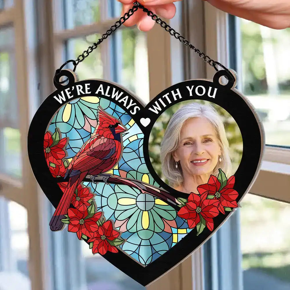 Custom Photo I'm Always With You Memorial Heart - Personalized Window Hanging Suncatcher Ornament Window Hanging Suncatcher HeartfulPaws